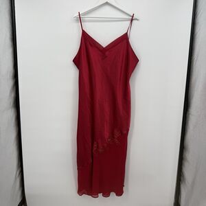 Massini Red Satin Long Nightgown Dress Sheer Embroidered Floral Size 2X Plus
